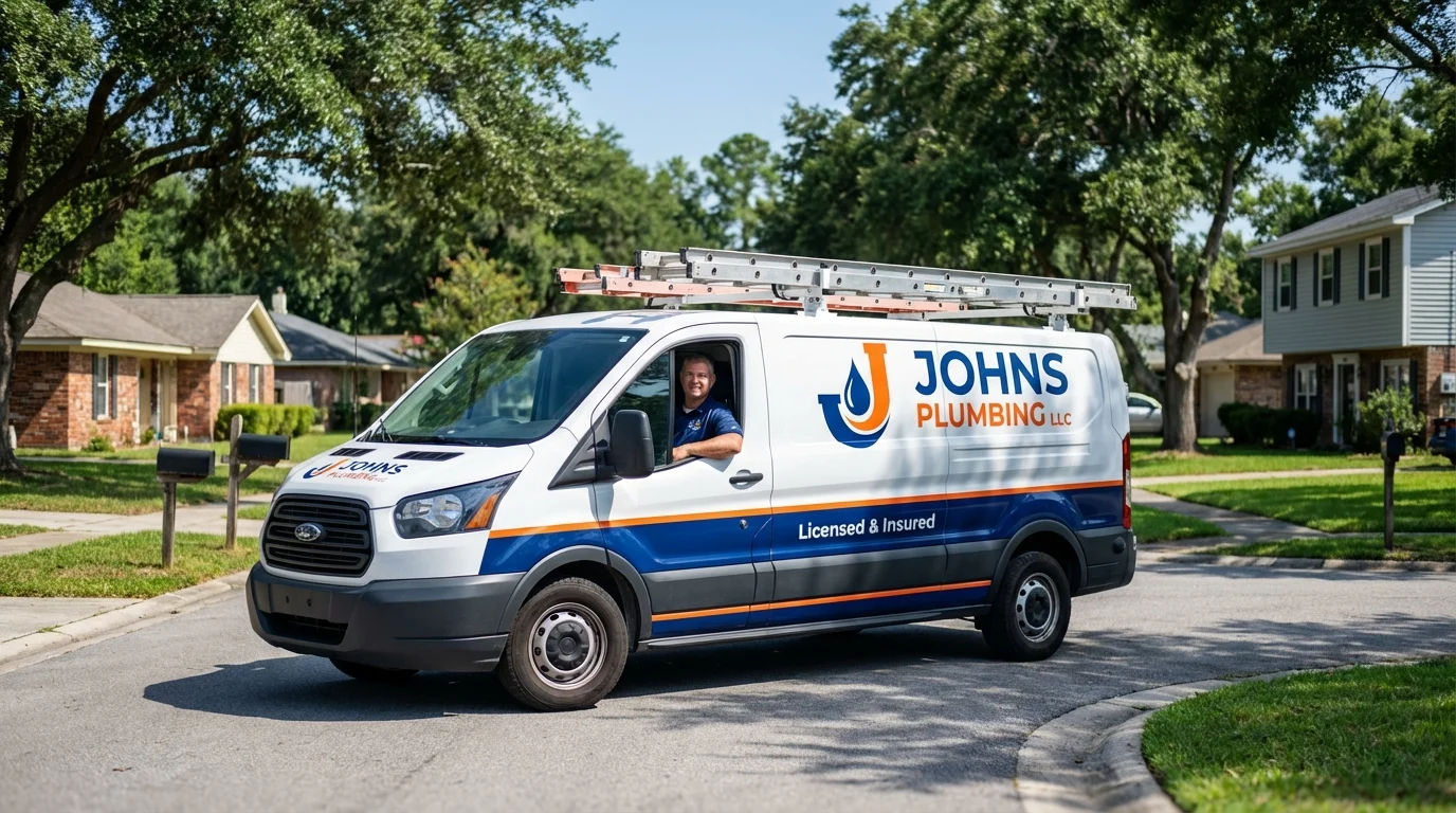 Johns Plumbing LLC service van in Inwood, NY