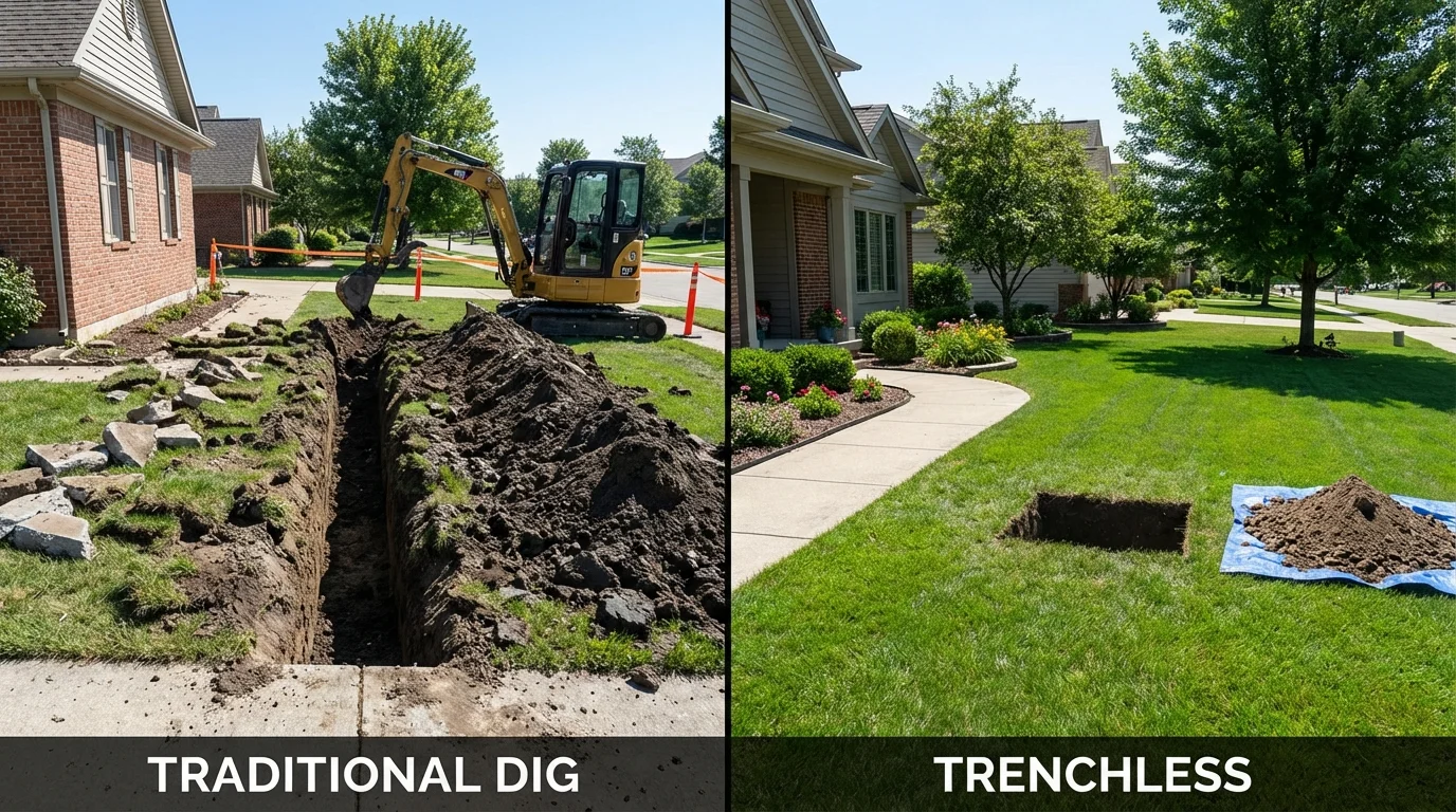 Trenchless sewer repair with minimal yard damage versus traditional excavation in Inwood, NY